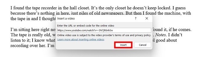 Add Video Word Add Url 2