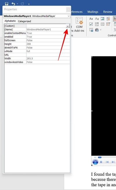 Add Video Word Properties More