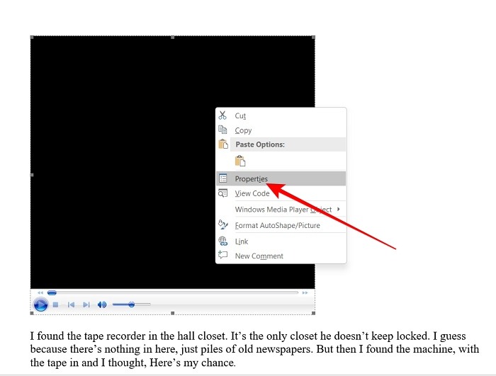 Add Video Word Properties