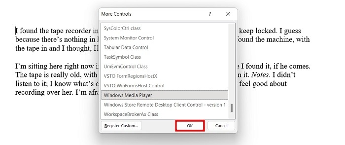 Add Video Word Windows Media Player