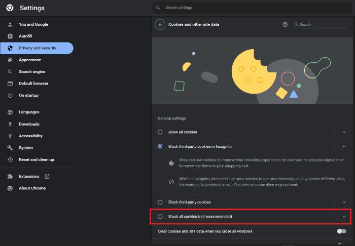 Block Cookies On Google Chrome