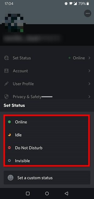 Change Discord Status Mobile Status Options