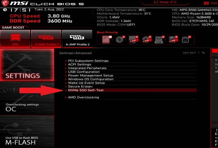 Running a hard drive test in the BIOS.
