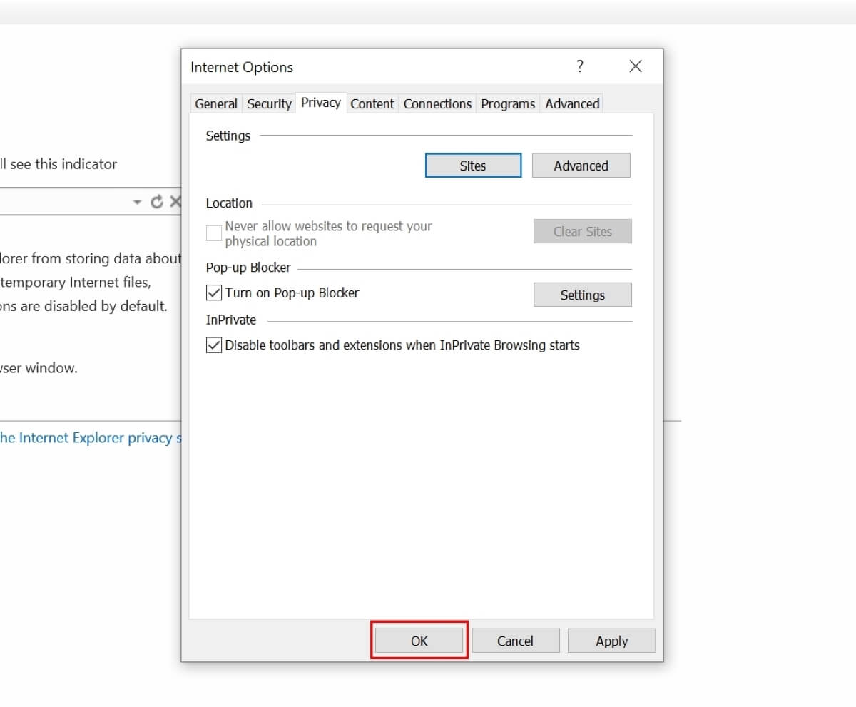Click Ok To Save The Changes in IE11
