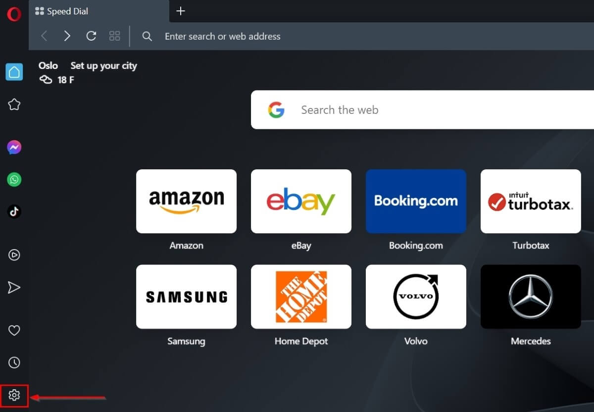 Click Settings in Opera Browser