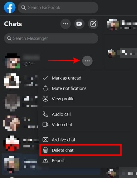 Delete Facebook Messages Hover Cursor