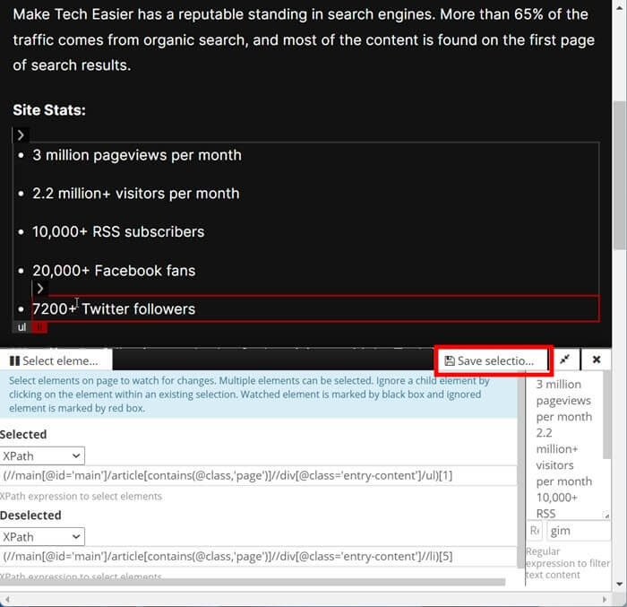 Distill Web Monitor Visual Inspector Deselect