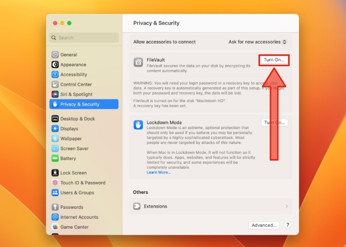 Filevault Turn On
