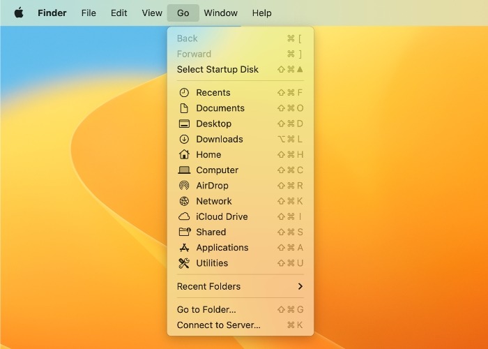Finder Go Menu Mac