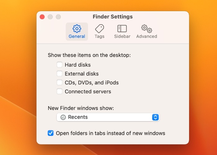 Finder Settings Menu
