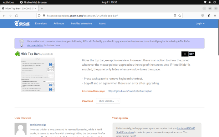 Hide Top Bar Ubuntu 12 Extension Page Toggle