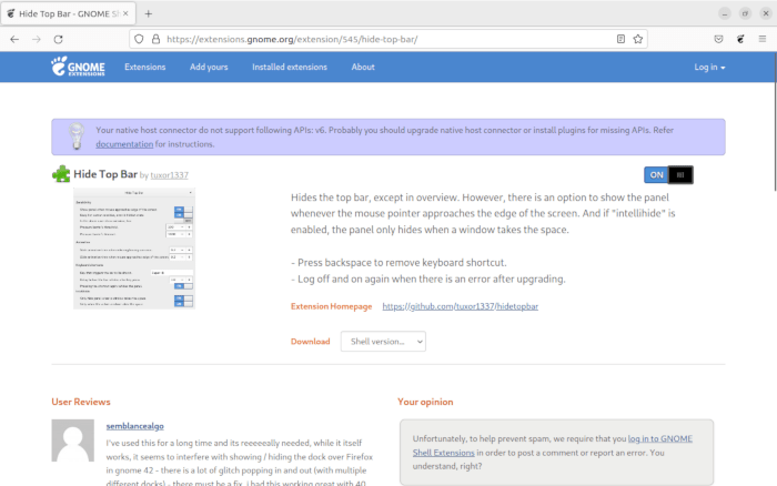 Hide Top Bar Ubuntu 14 Extension Page Toggled Option