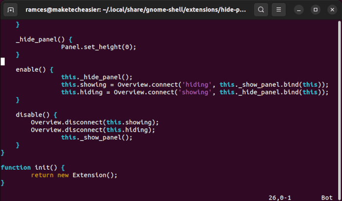 Hide Top Bar Ubuntu 17 Extensions Js Modification