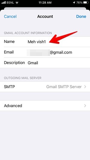 Iphone Mail App Settings Gmail Name