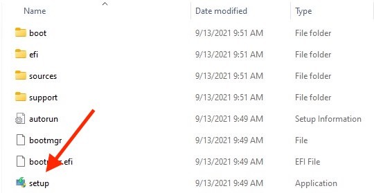 Opening the setup menu of the installation media