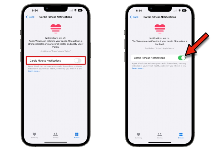 Iphone Cardio Fitness Notification Switch