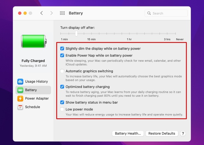 Monterey Battery Function Setting