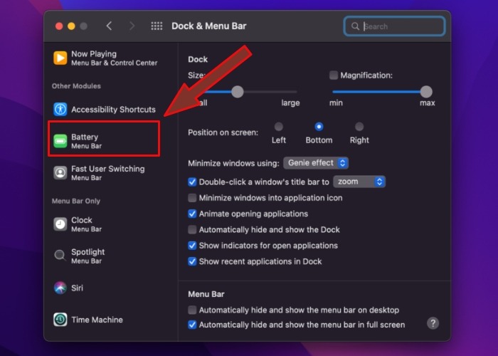 Monterey Battery Menu Bar