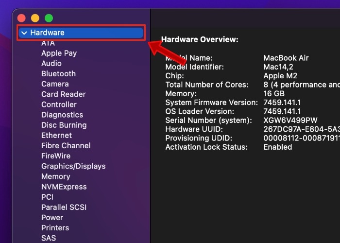 Monterey Hardware Menu
