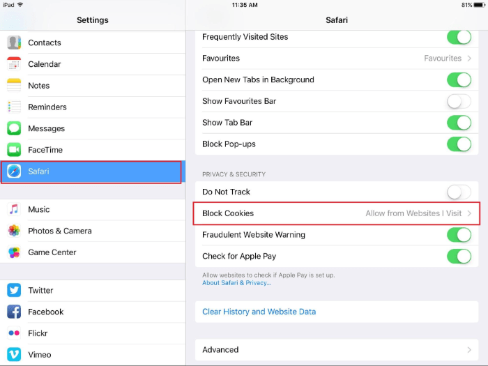 Navigate To Block Cookies