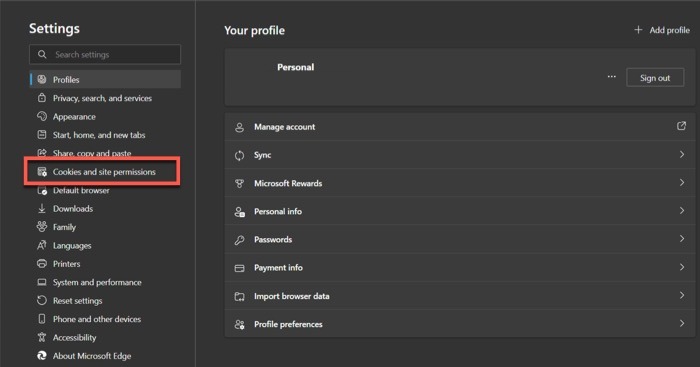 Open Cookies And Site Permissions