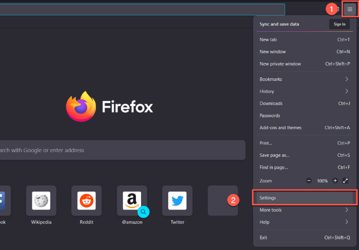 Open Settings Mozilla