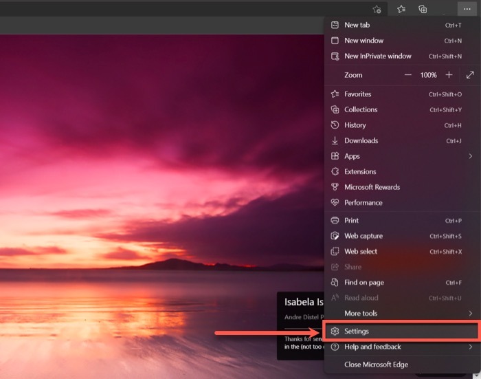 Open Settings On Edge