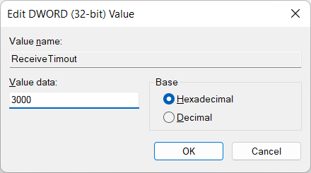 Setting a timeout duration using a registry file