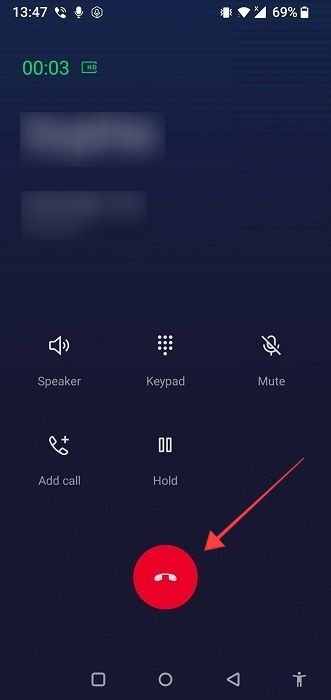 Ending call while Call Recorder - Cube ACR recording is active.