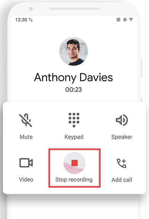 Recording button visible in call on Android device using Google Phone app.