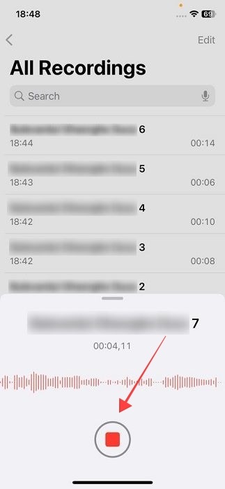 Active recording in progress on iOS.