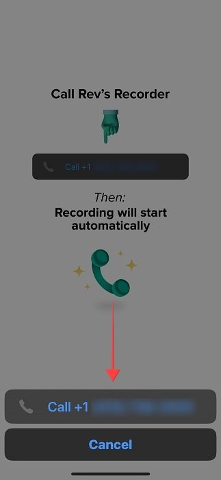 Calling button in Rev Call Recorder app fr iOS.