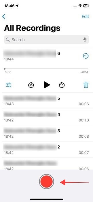 Recordings in the Voice Memos app for iOS.