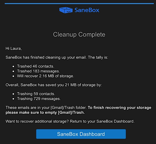 Sanebox Review Cleanup Complete