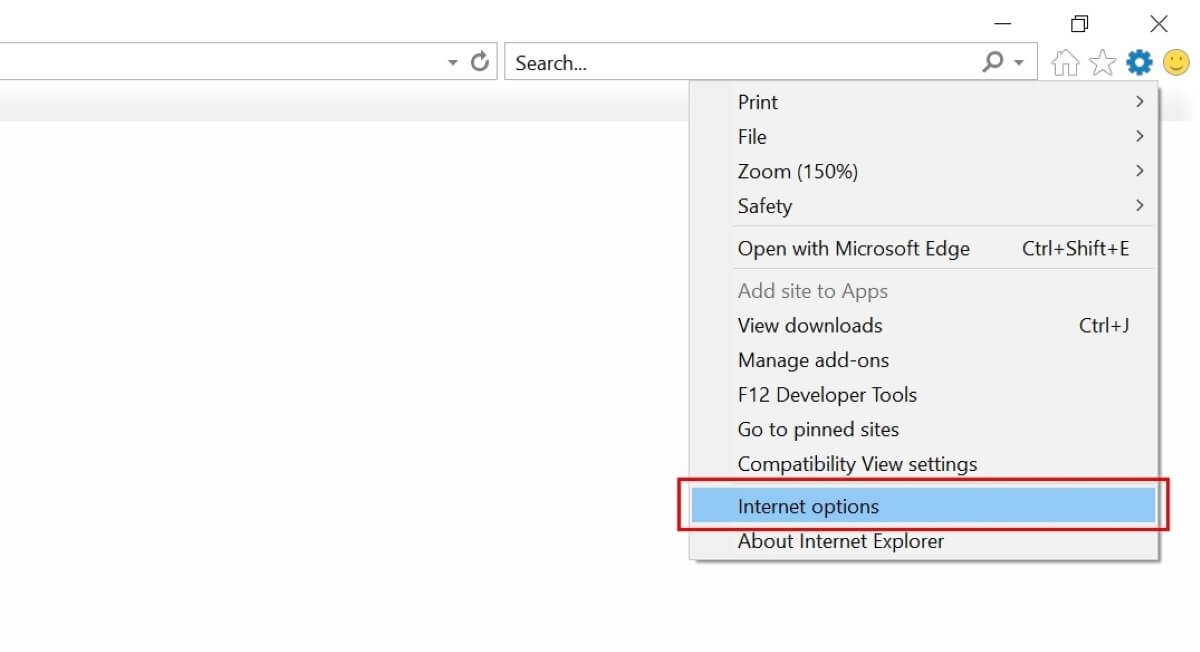 Select Internet Options in IE11