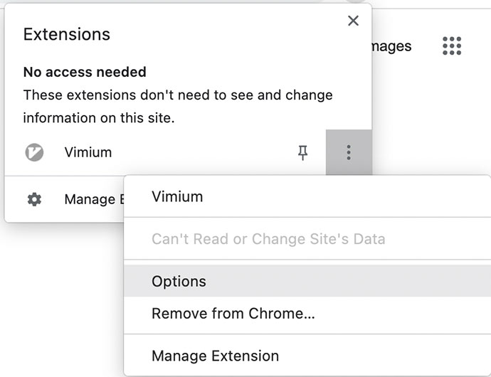 Vim On Brower Configuration Page Chrome