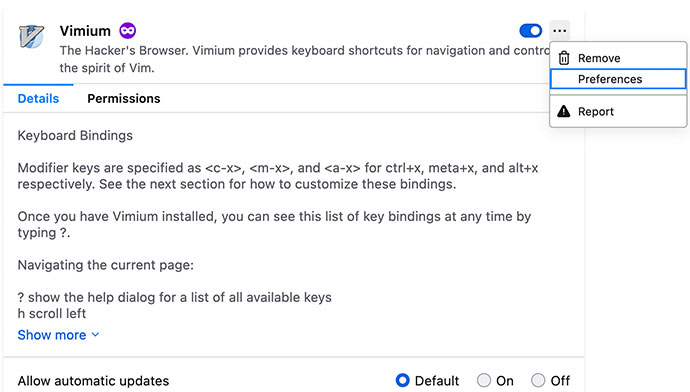 Vim On Brower Configuration Page Firefox