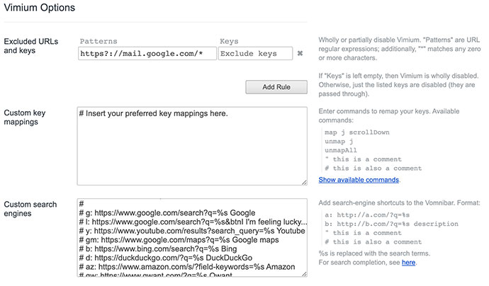 Vim On Brower Configuration Page