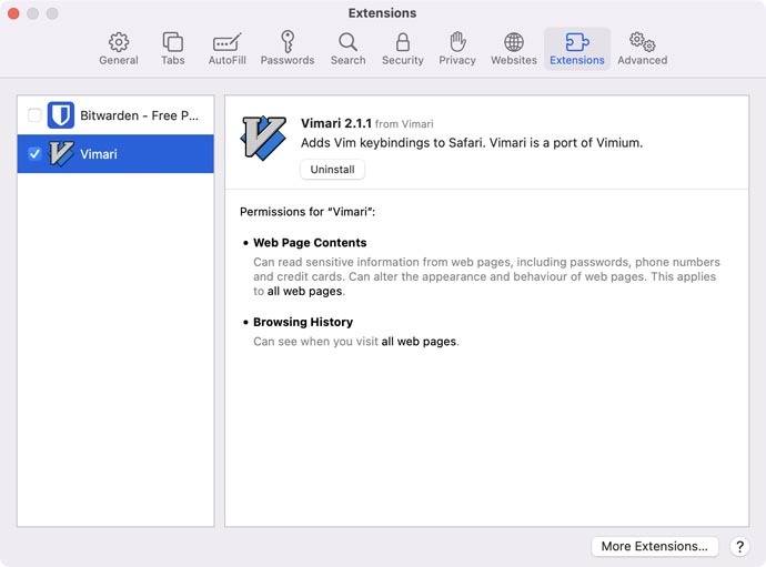 Vim On Browser Enable Vimari