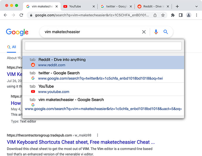 Vim On Browser Find Tab