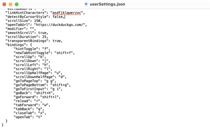 Vim On Browser Vimari Config