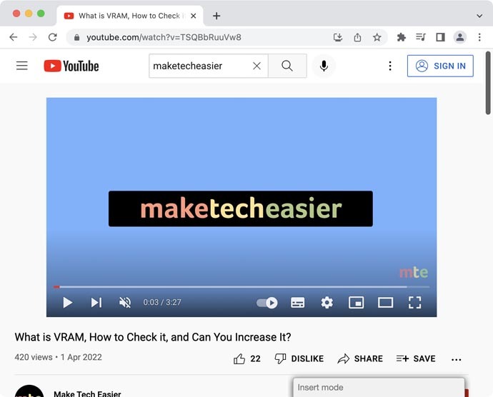 Vim On Browser Youtube Insert Mode
