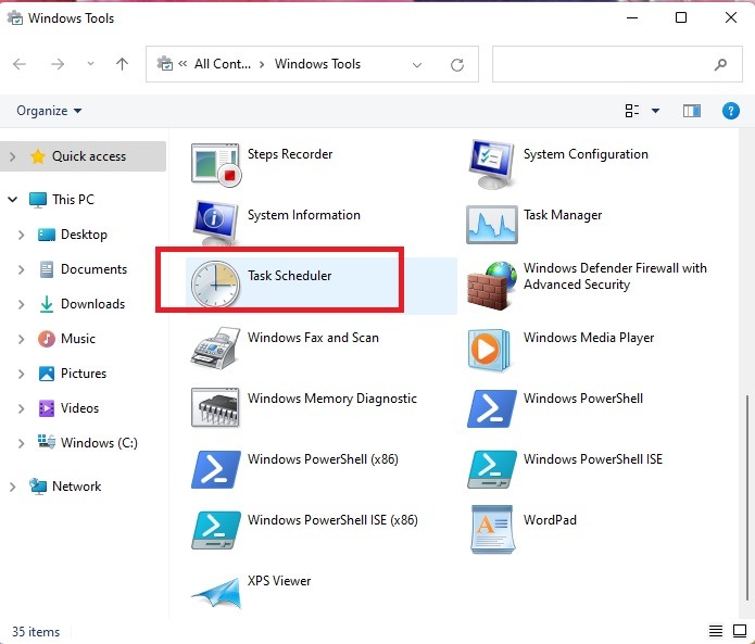 Opening Task Scheduler from Control Panel.