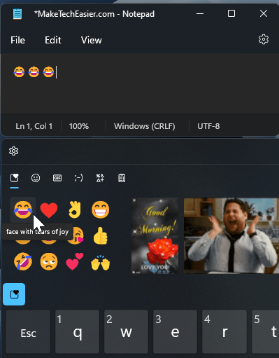 Windows 11 Touch Keyboard Emoji Input
