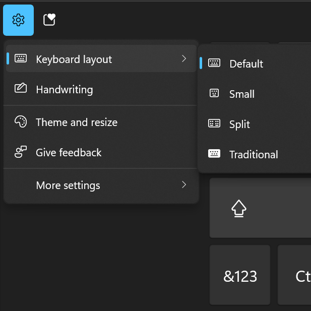 Windows 11 Touch Keyboard Layout Menu