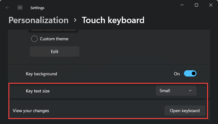 Windows 11 Touch Keyboard Personalization Touch Keyboard Key Text Size