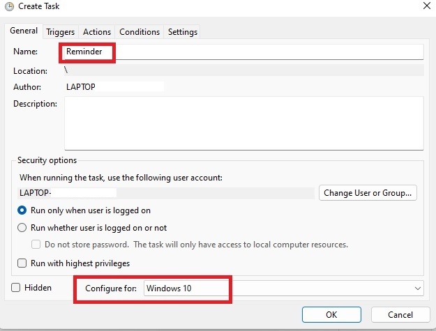 Configure a new task.