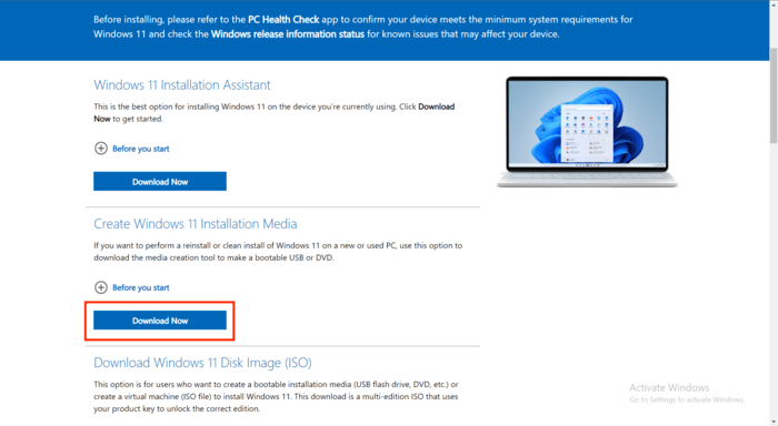 Downloading the Windows 11 installation media from Microsoft's official website