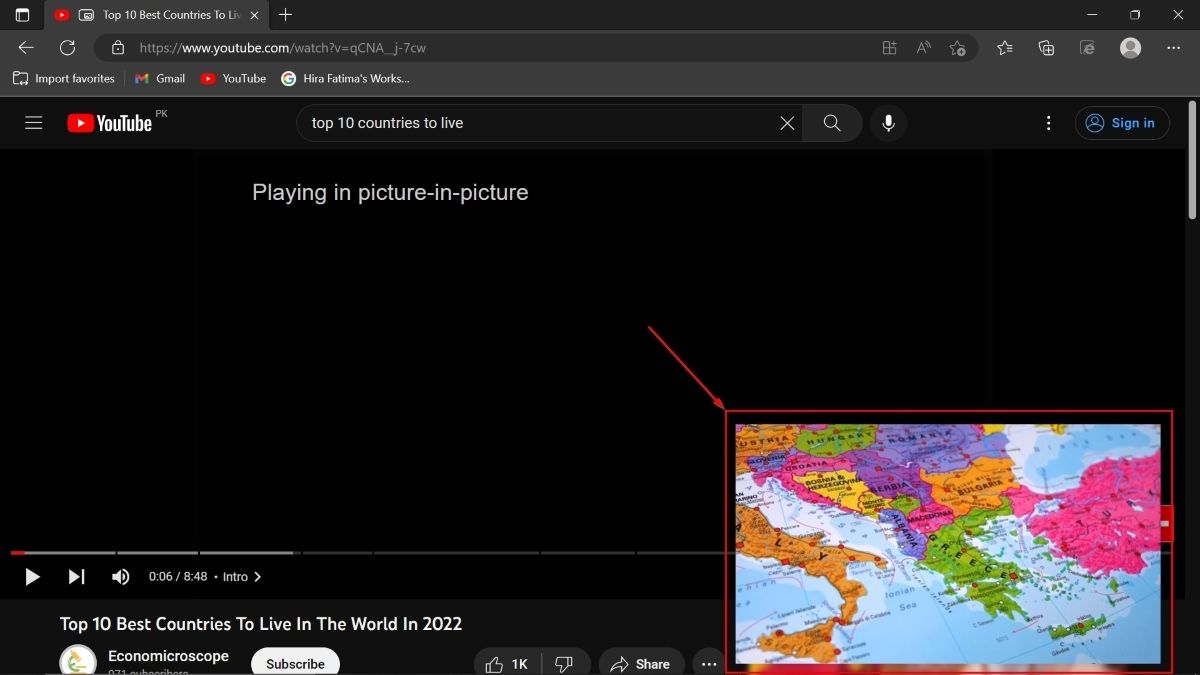 PiP video playing in Microsoft Edge.
