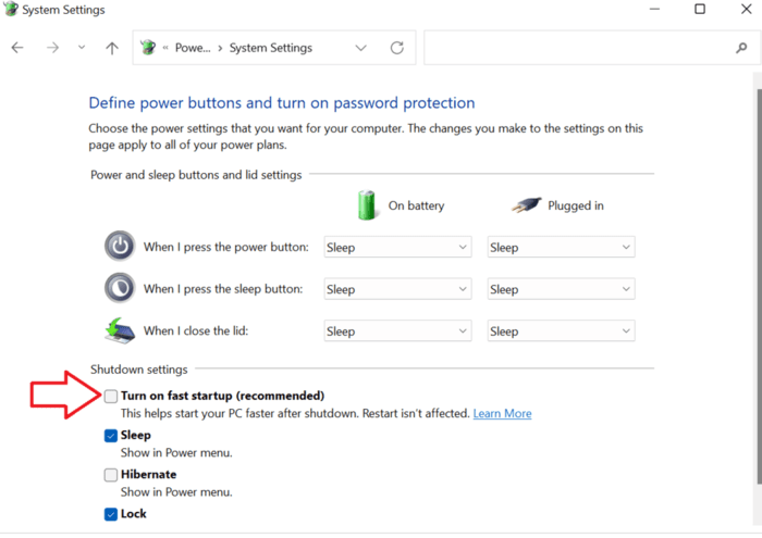 Battery-Drain-Issues-In-Windows- Uncheck-Fast-Startup 